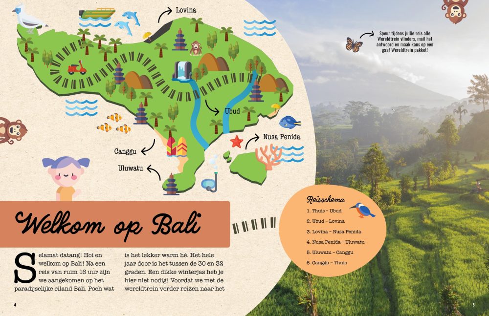 Spread Ontdek Bali, kaart en reisschema